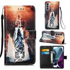 For Motorola Moto G200 5G / Edge S30 Colored Drawing Plain Weave Leather Phone Case(Cat And Tiger) - 1