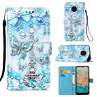 For Nokia C20 / C10 Colored Drawing Plain Weave Leather Phone Case(Tower Butterfly) - 1