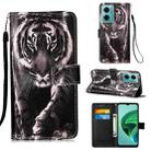 For Xiaomi Redmi 10 Prime+ 5G/Note 11E Colored Drawing Plain Weave Leather Phone Case(Black White Tiger) - 1