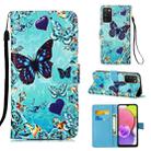 For Samsung Galaxy A03s 165.8mm Colored Drawing Plain Weave Leather Phone Case(Heart Butterfly) - 1