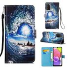 For Samsung Galaxy A03s 165.8mm Colored Drawing Plain Weave Leather Phone Case(Waves And Sun) - 1