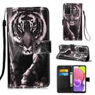 For Samsung Galaxy A03s 165.8mm Colored Drawing Plain Weave Leather Phone Case(Black White Tiger) - 1