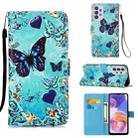 For Samsung Galaxy A23 4G&5G / F23 Colored Drawing Plain Weave Leather Phone Case(Heart Butterfly) - 1