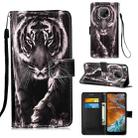 For Nokia G300 Colored Drawing Plain Weave Leather Phone Case(Black White Tiger) - 1