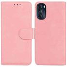 For Motorola Moto G 2022 Skin Feel Pure Color Flip Leather Phone Case(Pink) - 1