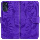 For Motorola Moto G 2022 Tiger Embossing Pattern Horizontal Flip Leather Phone Case(Purple) - 1