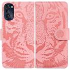 For Motorola Moto G 2022 Tiger Embossing Pattern Horizontal Flip Leather Phone Case(Pink) - 1