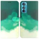 For Motorola Edge 30 Watercolor Pattern Leather Phone Case(Cyan Green) - 1