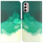 For Motorola Moto G Stylus 4G 2022 Watercolor Pattern Leather Phone Case(Cyan Green) - 1