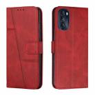 For Motorola Moto G 5G 2022 Stitching Calf Texture Buckle Leather Phone Case(Red) - 1