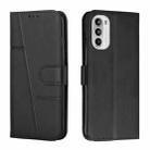 For Motorola Moto G52 Stitching Calf Texture Buckle Leather Phone Case(Black) - 1