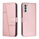 For Motorola Moto G52 Stitching Calf Texture Buckle Leather Phone Case(Rose Gold) - 1