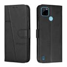 For OPPO Realme C21Y / C25Y Stitching Calf Texture Buckle Leather Phone Case(Black) - 1