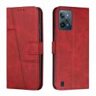 For OPPO Realme C31 4G Stitching Calf Texture Buckle Leather Phone Case(Red) - 1
