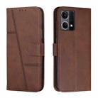 For OPPO Reno7 4G Global / F21 Pro 4G Stitching Calf Texture Buckle Leather Phone Case(Brown) - 1