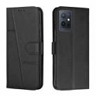 For vivo T1 5G India/Y75 5G Global/Y55 5G Global/Y33S 5G CN/iQOO Z6/iQOO U5 Stitching Calf Texture Buckle Leather Phone Case(Black) - 1