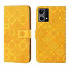 For OPPO Reno7 Ethnic Style Embossed Pattern Leather Phone Case(Yellow) - 1