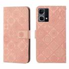 For OPPO Reno7 Ethnic Style Embossed Pattern Leather Phone Case(Pink) - 1