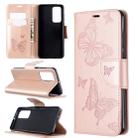 For Huawei P40 Two Butterflies Embossing Pattern Horizontal Flip Leather Case with Holder & Card Slot & Wallet & Lanyard(Rose Gold) - 1