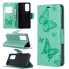 For Huawei P40 Two Butterflies Embossing Pattern Horizontal Flip Leather Case with Holder & Card Slot & Wallet & Lanyard(Green) - 1