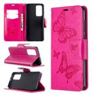 For Huawei P40 Two Butterflies Embossing Pattern Horizontal Flip Leather Case with Holder & Card Slot & Wallet & Lanyard(Rose Red) - 1