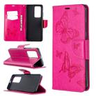 For Huawei P40 Pro Two Butterflies Embossing Pattern Horizontal Flip Leather Case with Holder & Card Slot & Wallet & Lanyard(Rose Red) - 1