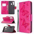 For Galaxy A21 Two Butterflies Embossing Pattern Horizontal Flip Leather Case with Holder & Card Slot & Wallet & Lanyard(Rose Red) - 1