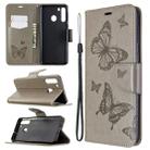 For Galaxy A21 Two Butterflies Embossing Pattern Horizontal Flip Leather Case with Holder & Card Slot & Wallet & Lanyard(Grey) - 1