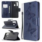 For Galaxy A21 Two Butterflies Embossing Pattern Horizontal Flip Leather Case with Holder & Card Slot & Wallet & Lanyard(Dark Blue) - 1