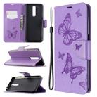 For Xiaomi Redmi K30 Two Butterflies Embossing Pattern Horizontal Flip Leather Case with Holder & Card Slot & Wallet & Lanyard(Purple) - 1