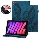 For iPad mini 6 Big Butterfly Embossed Smart Leather Tablet Case(Blue) - 1