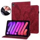 For iPad mini 6 Big Butterfly Embossed Smart Leather Tablet Case(Red) - 1