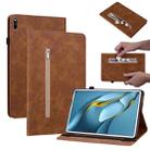 For Huawei MatePad Pro 10.8 2021 / 2018 Skin Feel Solid Color Zipper Leather Tablet Case(Brown) - 1