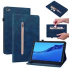 For Huawei MediaPad M5 Lite 10.1 Skin Feel Solid Color Zipper Leather Tablet Case(Blue) - 1