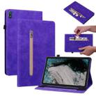 For Nokia T20 10.4 2021 Skin Feel Solid Color Zipper Leather Tablet Case(Purple) - 1