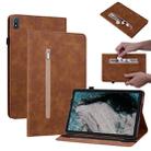 For Nokia T20 10.4 2021 Skin Feel Solid Color Zipper Leather Tablet Case(Brown) - 1