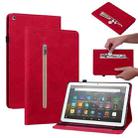 For Amazon Kindle Fire HD 8 Skin Feel Solid Color Zipper Leather Tablet Case(Red) - 1