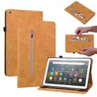 For Amazon Kindle Fire HD 8 Skin Feel Solid Color Zipper Leather Tablet Case(Yellow) - 1