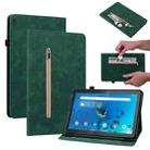 For Lenovo Tab M10 TB-X605 Skin Feel Solid Color Zipper Leather Tablet Case(Green) - 1