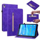 For Lenovo Tab M8 HD TB-8505F Skin Feel Solid Color Zipper Leather Tablet Case(Purple) - 1