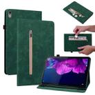 For Lenovo Tab P11 TB-J606F Skin Feel Solid Color Zipper Leather Tablet Case(Green) - 1