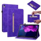 For Lenovo Tab P11 TB-J606F Skin Feel Solid Color Zipper Leather Tablet Case(Purple) - 1