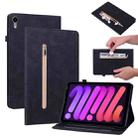 For iPad mini 6 Skin Feel Solid Color Zipper Smart Leather Tablet Case(Black) - 1