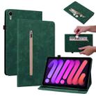 For iPad mini 6 Skin Feel Solid Color Zipper Smart Leather Tablet Case(Green) - 1