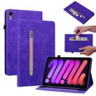 For iPad mini 6 Skin Feel Solid Color Zipper Smart Leather Tablet Case(Purple) - 1