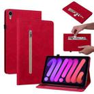 For iPad mini 6 Skin Feel Solid Color Zipper Smart Leather Tablet Case(Red) - 1
