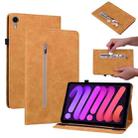 For iPad mini 6 Skin Feel Solid Color Zipper Smart Leather Tablet Case(Yellow) - 1