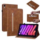 For iPad mini 6 Skin Feel Solid Color Zipper Smart Leather Tablet Case(Brown) - 1