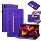 For iPad Pro 12.9 2022 / 2021 / 2020 Skin Feel Solid Color Zipper Smart Leather Tablet Case(Purple) - 1