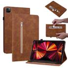 For iPad Pro 12.9 2022 / 2021 / 2020 Skin Feel Solid Color Zipper Smart Leather Tablet Case(Brown) - 1
